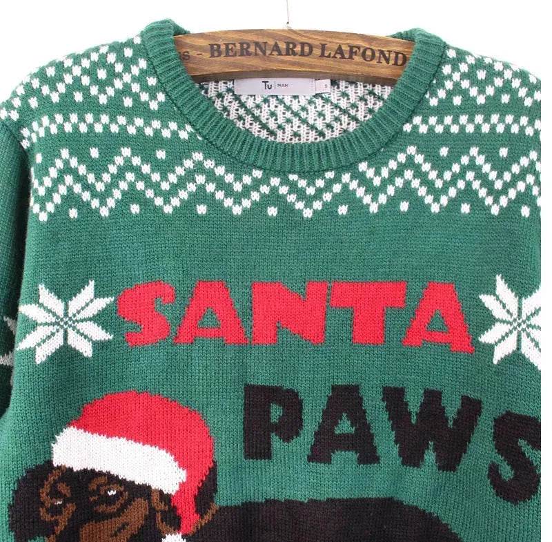 Green christmas Santa Paws Couple Pullover sweater - Velora