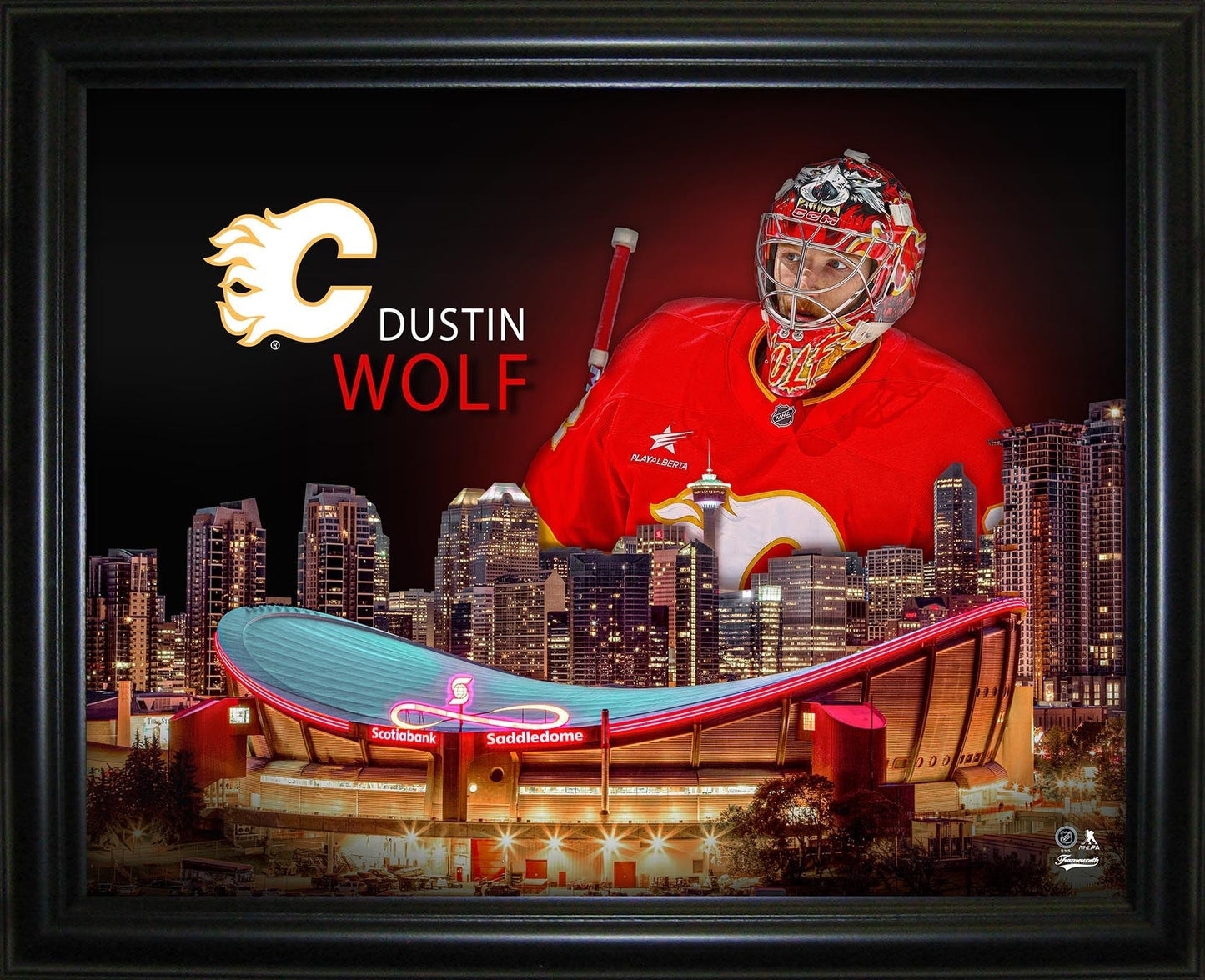 Dustin Wolf 16x20 Framed Skyline Print Calgary Flames Frameworth Sports Marketing