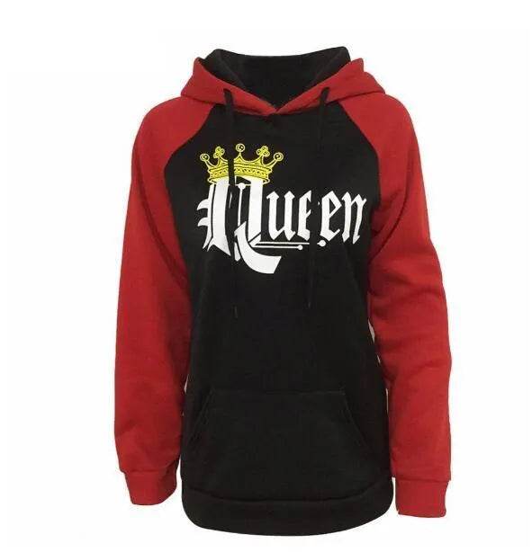 Women KING QUEEN King and Queen Crown Couple Color Block Sweatshirt - Velora