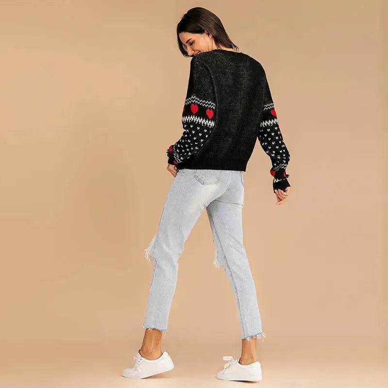 Christmas fawn Antics Reindeer Black pullover sweater - Velora