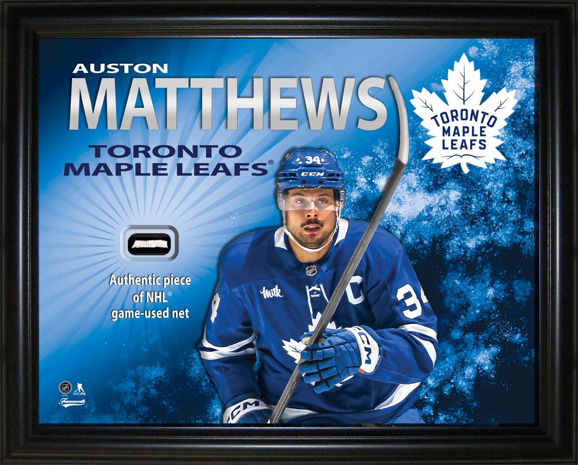 Auston Matthews Toronto Maple Leafs 16x20 PhotoGlass Display with Authentic Game-Used Net Piece Frameworth Sports Marketing