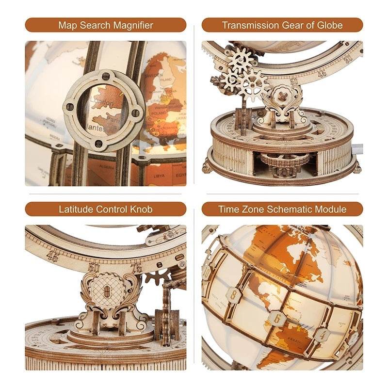 Robotime ROKR Luminous Globe 3D Wooden Puzzle Games Assemble Model Buliding Kits Toys Gift - Velora