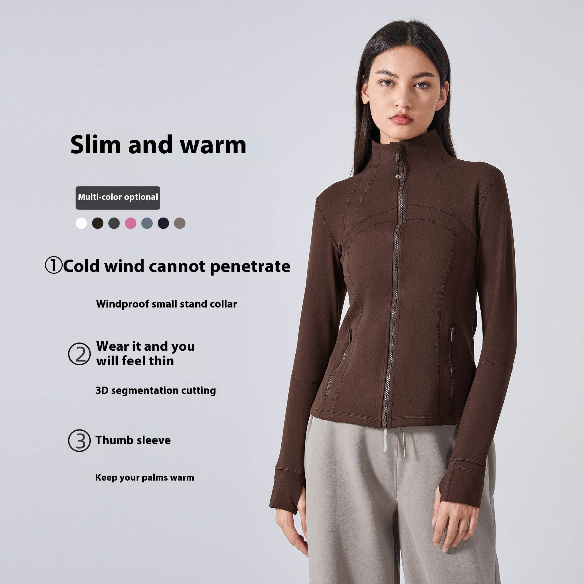 Long Sleeve Workout Tops for Women Halter Neck Zip Up gym top - Velora