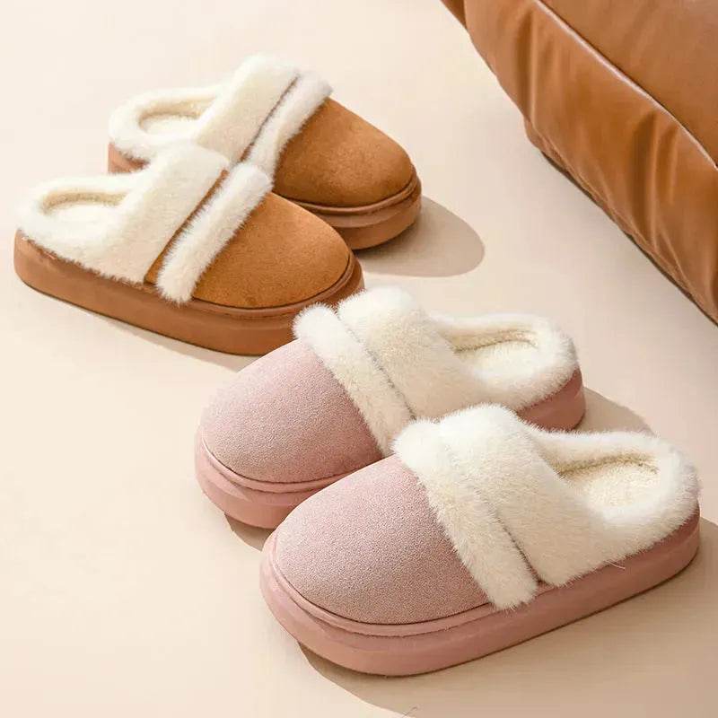 Fashion Warm Cotton Slippers For Women Leisure Thick Bottom Non-slip Plus-velvet House Shoes Winter Bedroom Floor Suede Slipper - Velora