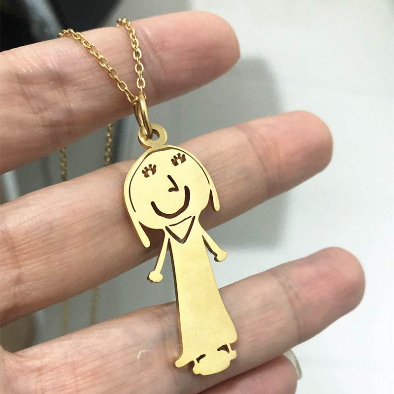 Custom Kids Drawing Painting Necklace Stainless Stee Personalized Children Artwork Pendant For Kids Mom Family Jewelry Gifts - Velora