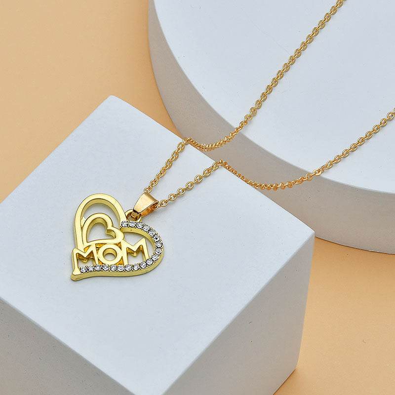 Mother's Day Mom Heart Shape With Diamond Letter Necklace For Women Fine Jewelry Women Accessories Fashion Jewelry - Velora