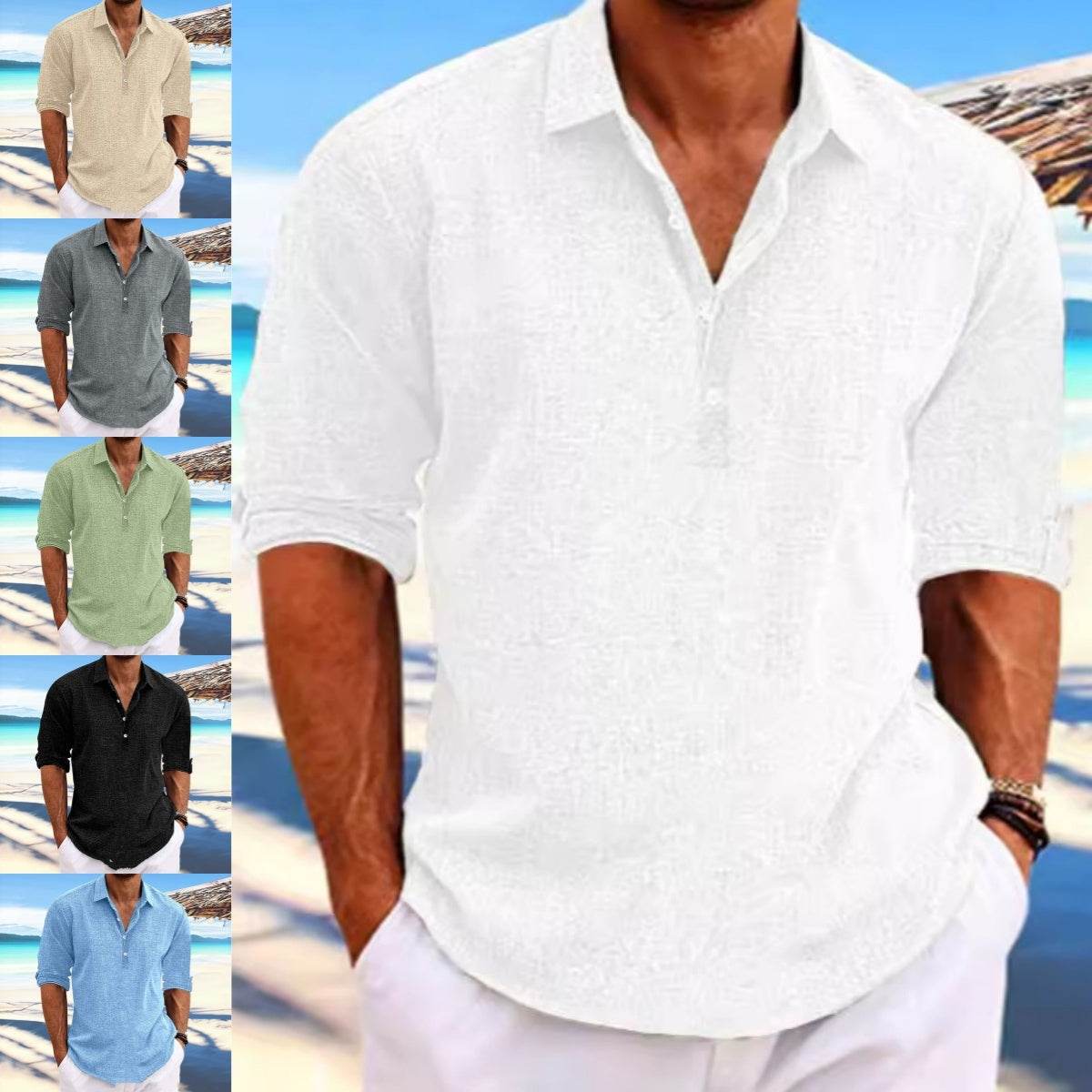 Men's Hemp Long Sleeve Loose-Fit Solid Color Shirt Plus Size Cotton Hemp Shirt Sweatshirt For Men Casual Everyday Wear - Velora
