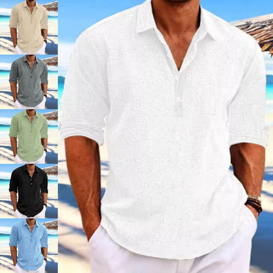 Men's Hemp Long Sleeve Loose-Fit Solid Color Shirt Plus Size Cotton Hemp Shirt Sweatshirt For Men Casual Everyday Wear - Velora