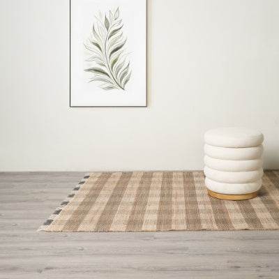 Artisan Hand Woven Jute Cotton Grey Plaid Rug-5X7 Ft - Velora