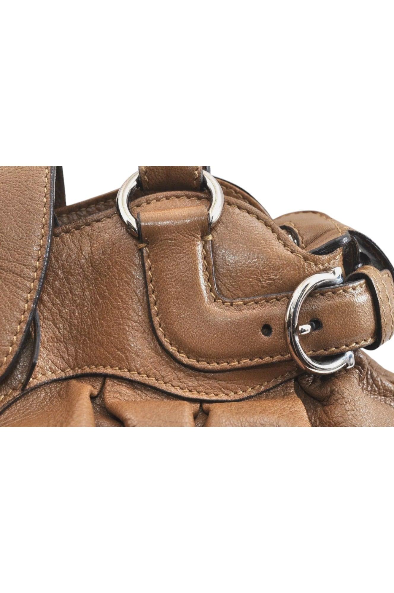 Salvatore Ferragamo Gancini Leather Shoulder Hand Bag Brown 7570K - Velora