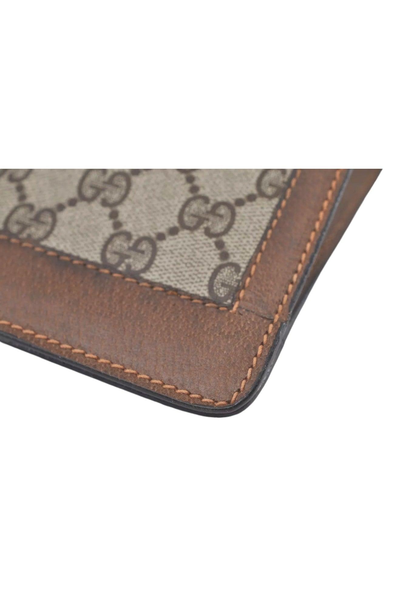 GUCCI Web Sherry Line Clutch Hand Bag Purse GG PVC Leather Brown 8044K - Velora