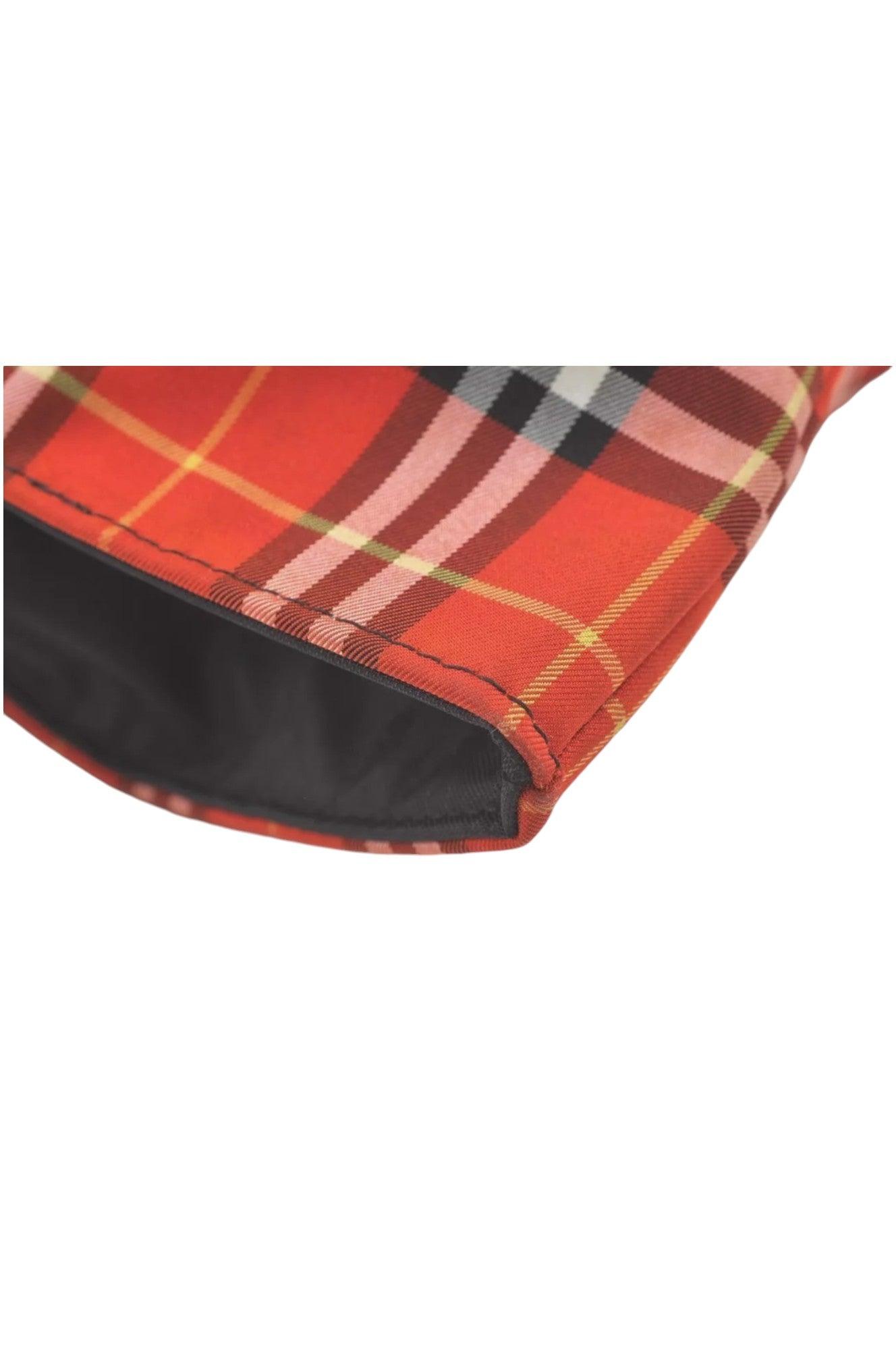 Burberry BLUE LABEL Check Shoulder Tote Bag Nylon Leather Red 9373K - Velora