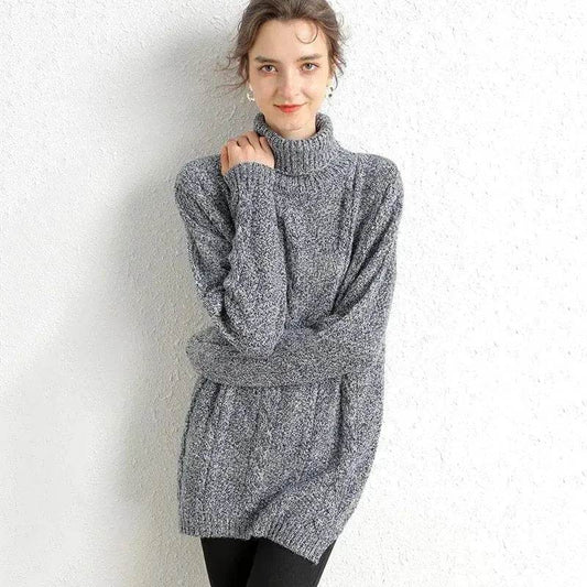 Oversize Knitted Mini turtleneck sweater dress Tunic sweater - Velora