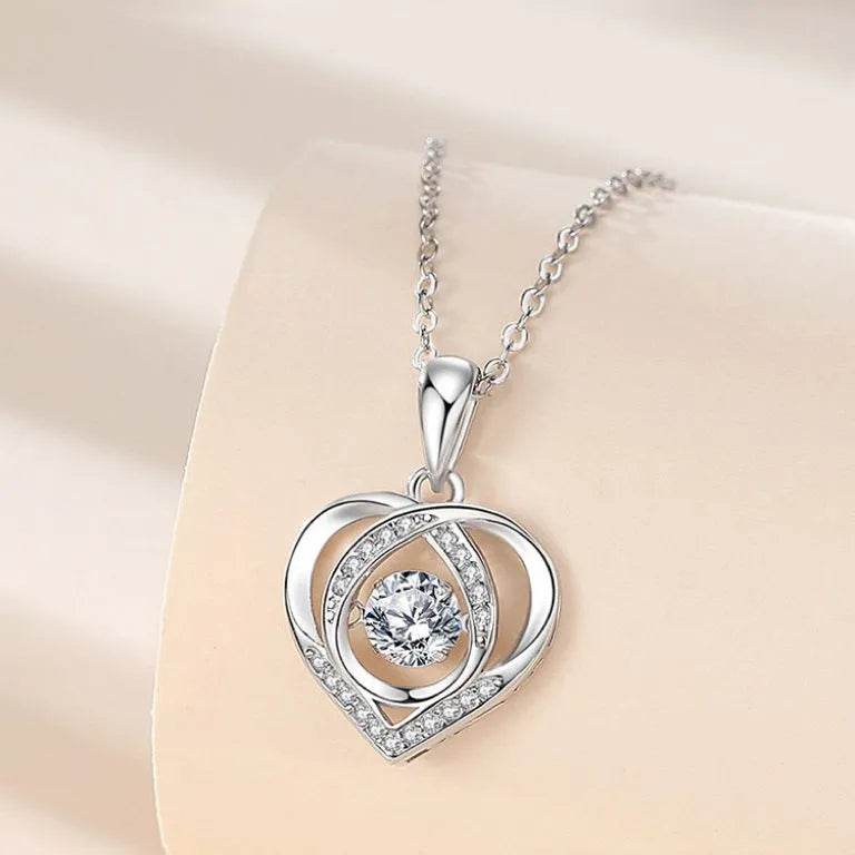 S925 Beating Heart-shaped Necklace Women Luxury Love Rhinestones Necklace Jewelry Gift For Valentine's Day - Velora