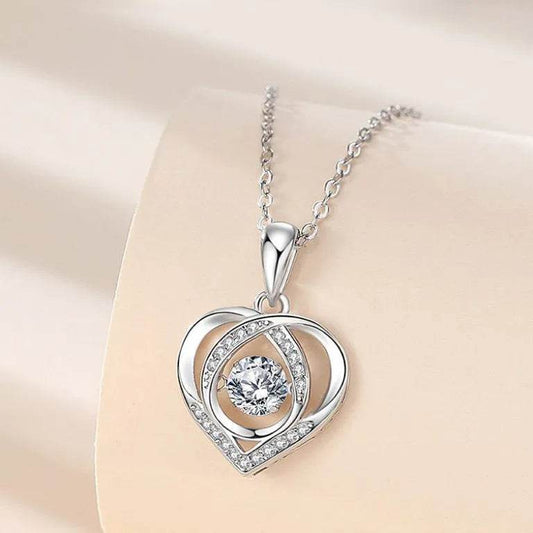S925 Beating Heart-shaped Necklace Women Luxury Love Rhinestones Necklace Jewelry Gift For Valentine's Day - Velora