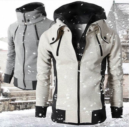 Men's Zip UP Hooded Jacket Fake Two Piece Sports Cardigan Casual Slim Sweatshirt Jacket - Velora