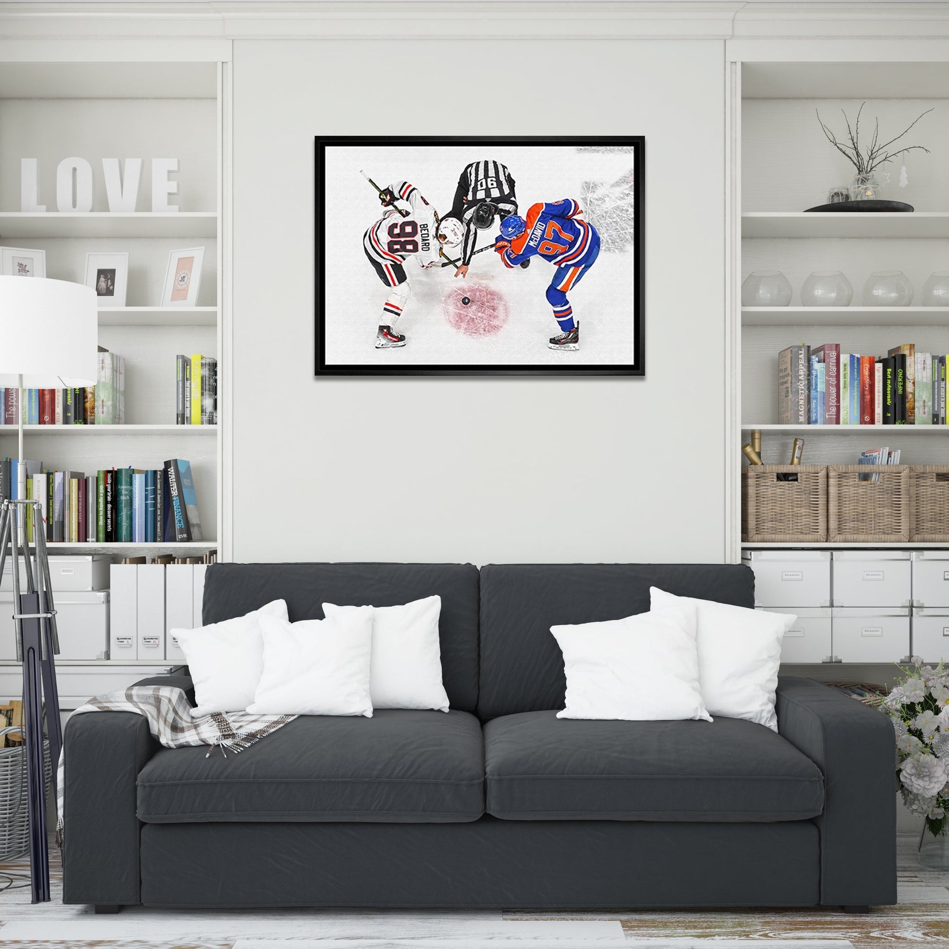 Connor Bedard and Connor McDavid 20x29 Framed Canvas Blackhawks Frameworth Sports Marketing