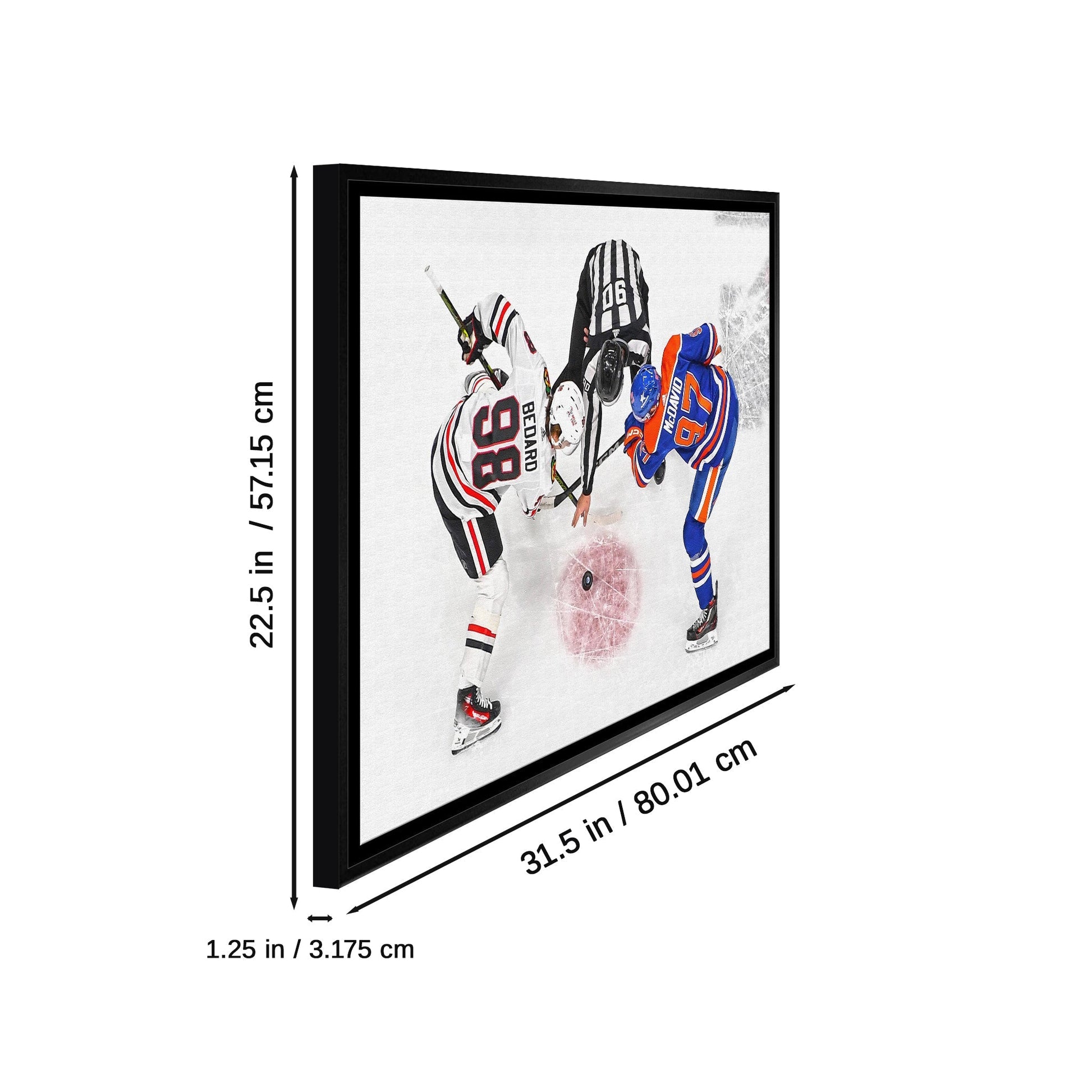 Connor Bedard and Connor McDavid 20x29 Framed Canvas Blackhawks Frameworth Sports Marketing