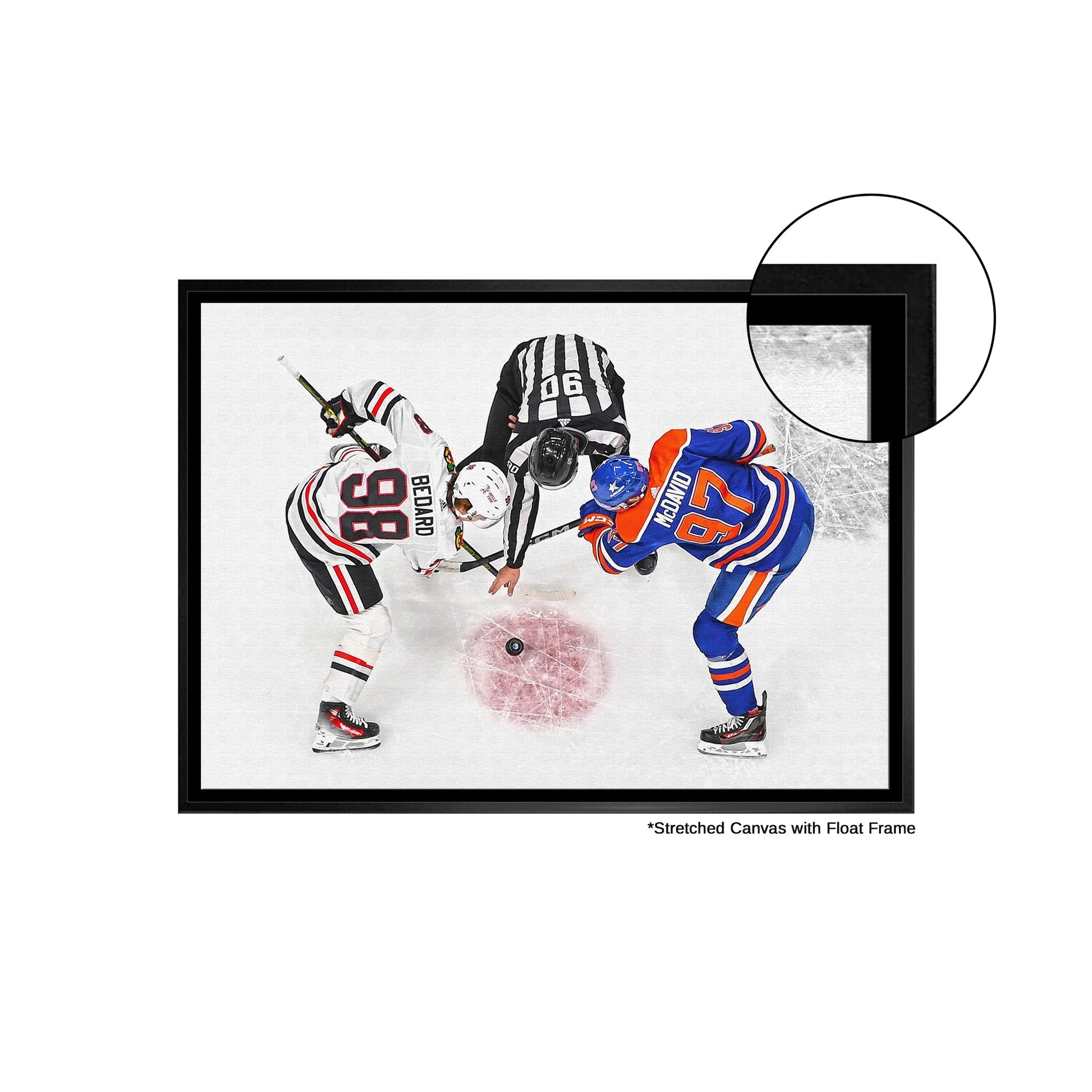 Connor Bedard and Connor McDavid 20x29 Framed Canvas Blackhawks Frameworth Sports Marketing