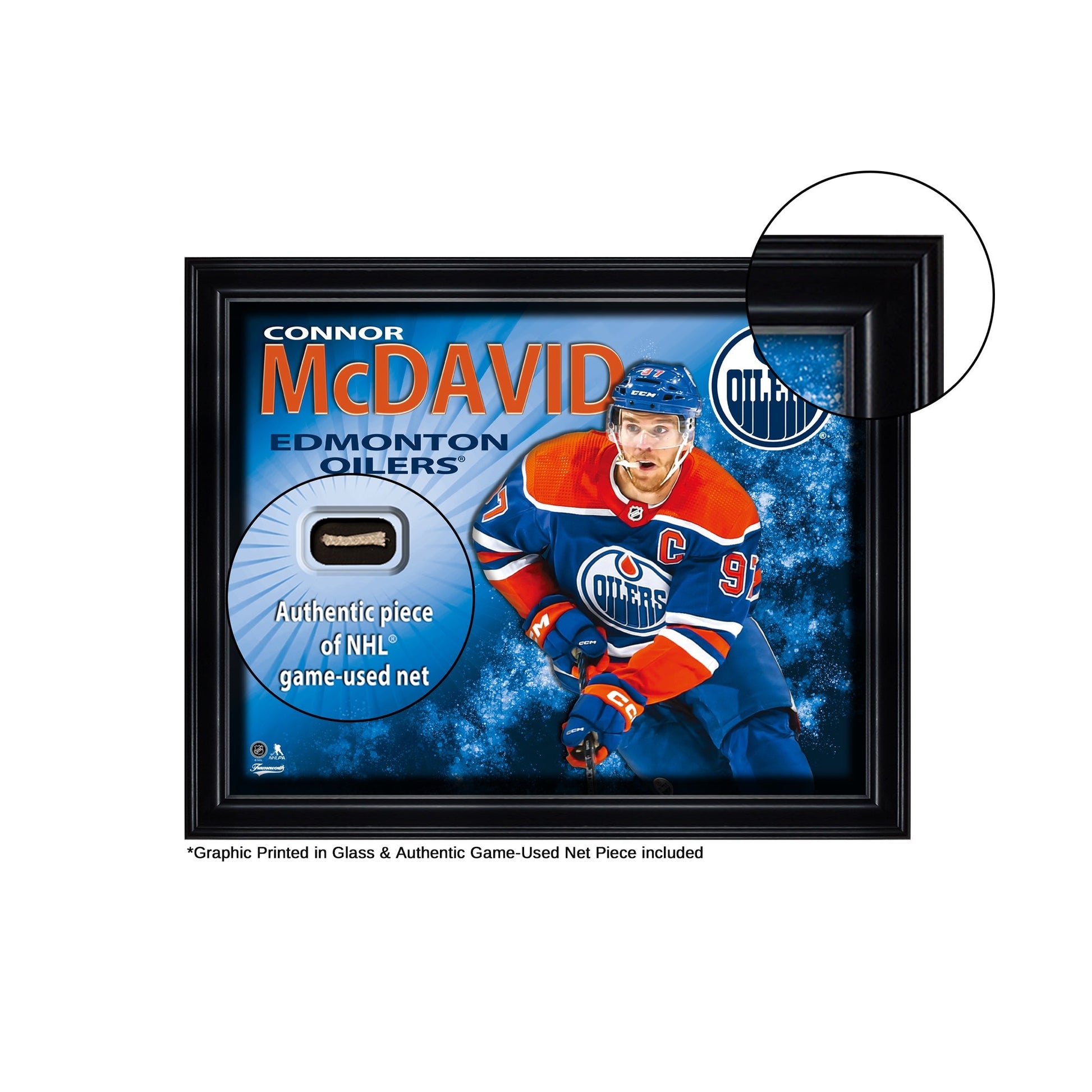 Connor McDavid 16x20 Photo Frame with Game-Used Net - Edmonton Oilers Frameworth Sports Marketing