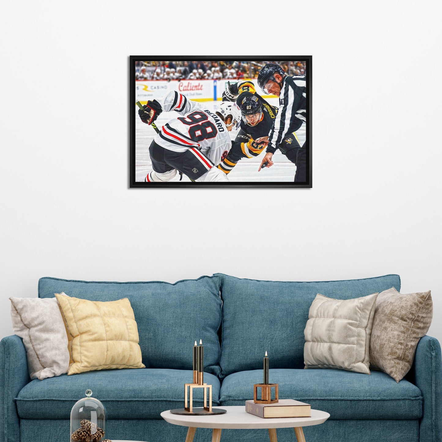 Connor Bedard 20x29 Framed Canvas Blackhawks vs Crosby Frameworth Sports Marketing