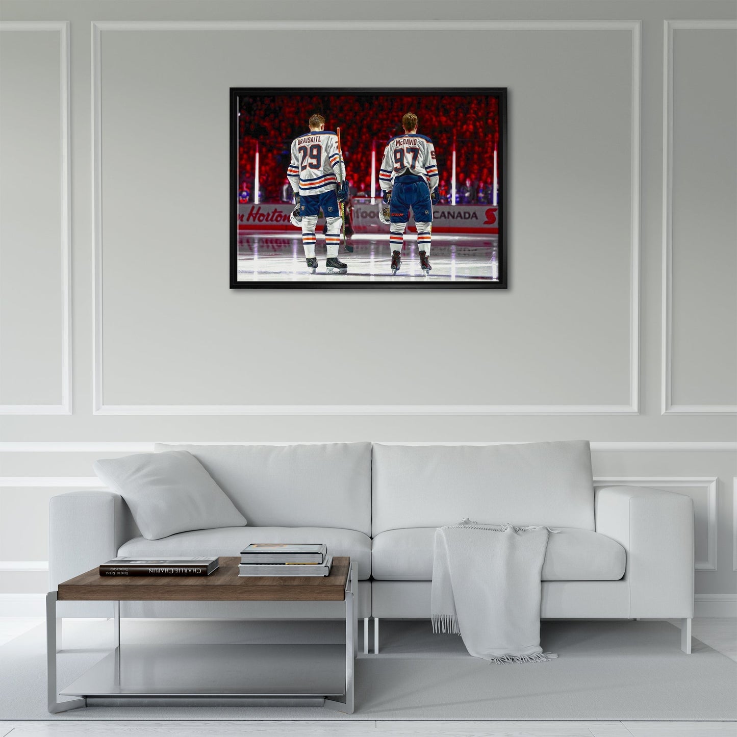 Connor McDavid and Leon Draisaitl Edmonton Oilers Framed 20x29 Line-Up Canvas Frameworth Sports Marketing