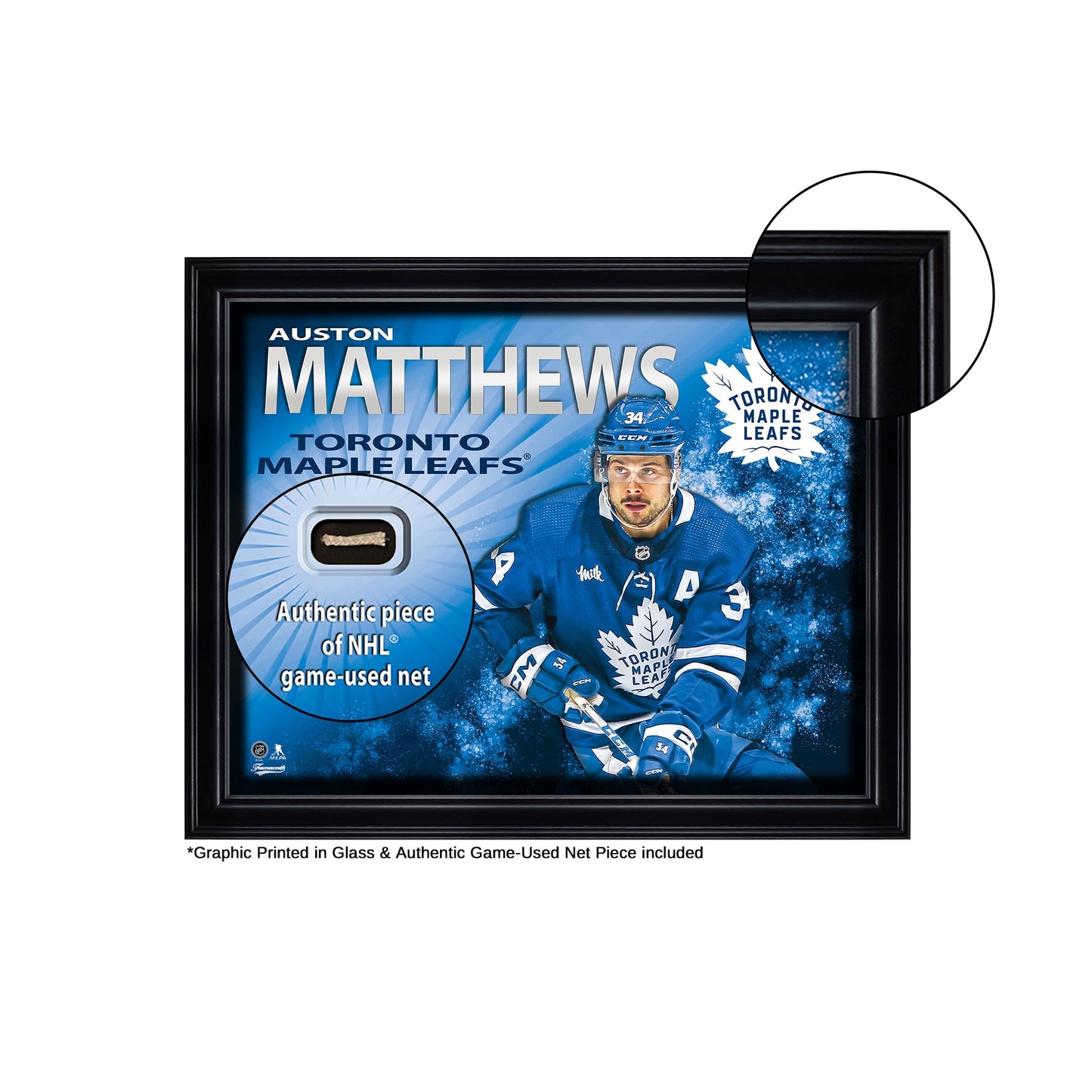 Auston Matthews Toronto Maple Leafs 16x20 PhotoGlass Display with Authentic Game-Used Net Piece Frameworth Sports Marketing
