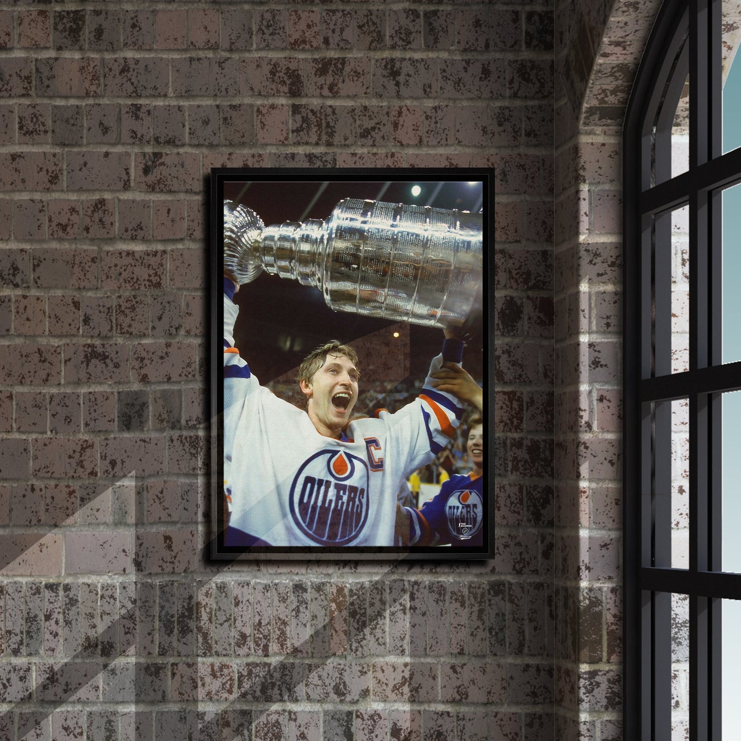 Wayne Gretzky 20x29 Framed Canvas Oilers Stanley Cup-V Frameworth Sports Marketing