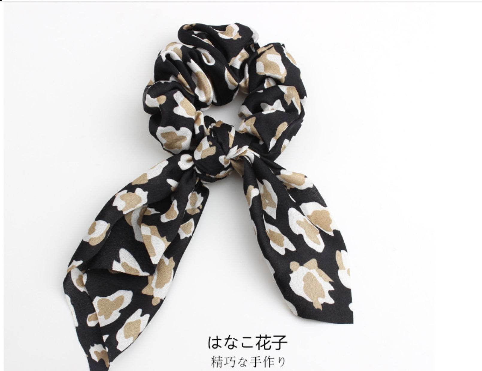 4pcs Leopard Pattern Silk Scarf Hair Scrunchie - Velora