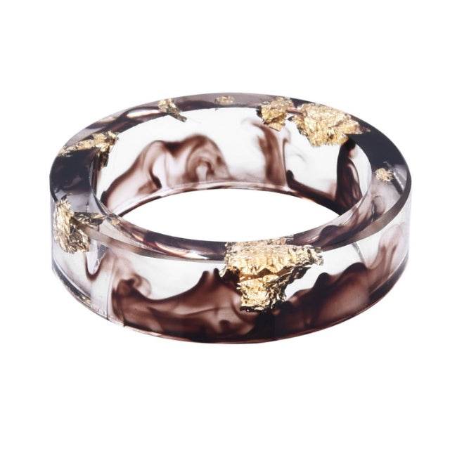 New dried flower resin ring Sen Xiao small handmade flower gold foil color Epoxy ring - Velora