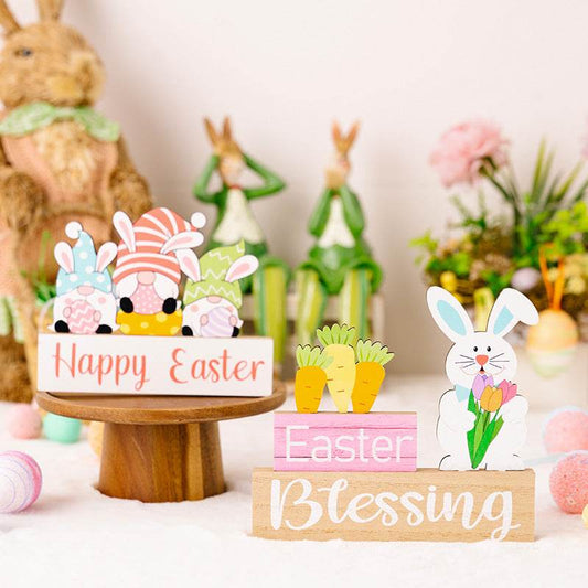 Easter Supplies Easter Rabbit Holding Flower Wooden Decoration - Velora