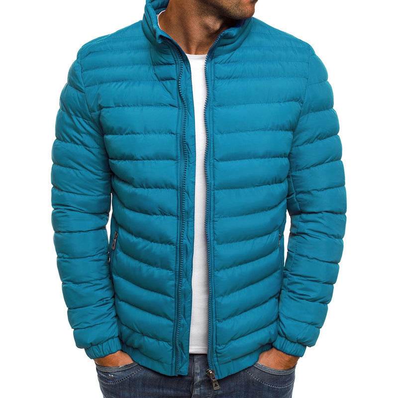 Men Jacket Zipper Solid Color Long Sleeves Pockets Coldproof Autumn Thicken Cotton Padded Overcoat For Outdoor - Velora