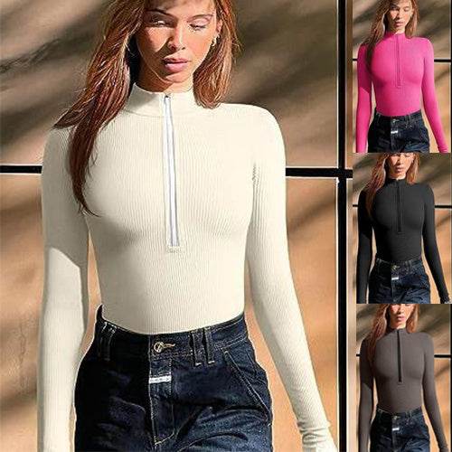 Fashion Long Sleeve Zipper Jumpsuit Seamless Slimming Shapewear For Women Romper - Velora