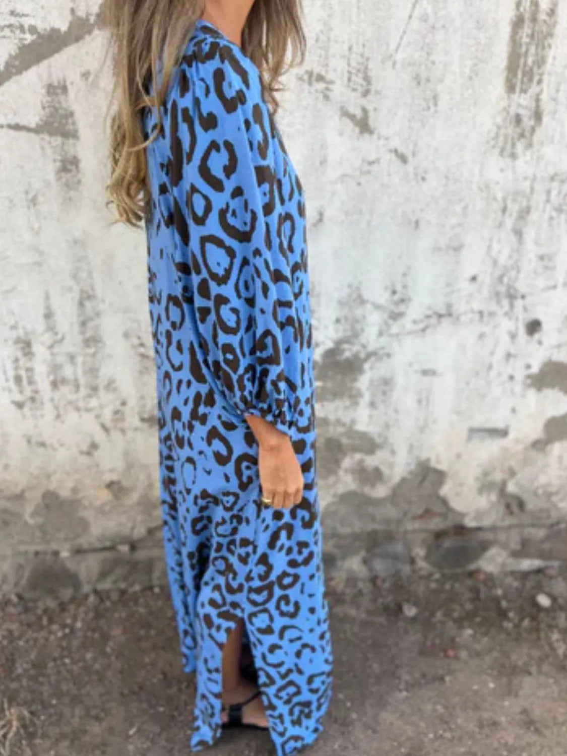 Full Size Printed V-Neck Dress with Pockets Plus Size - Velora