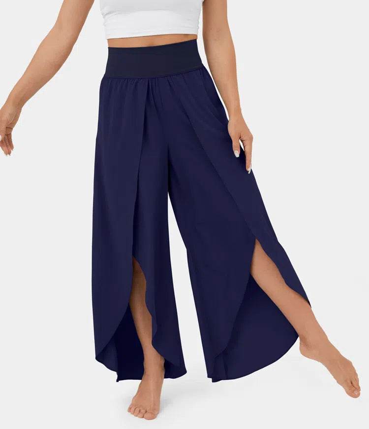 Loose Split Yoga Pants Summer Elastic High Waist Wide Leg Trousers Women's Fashion Versatile Clothing - Velora