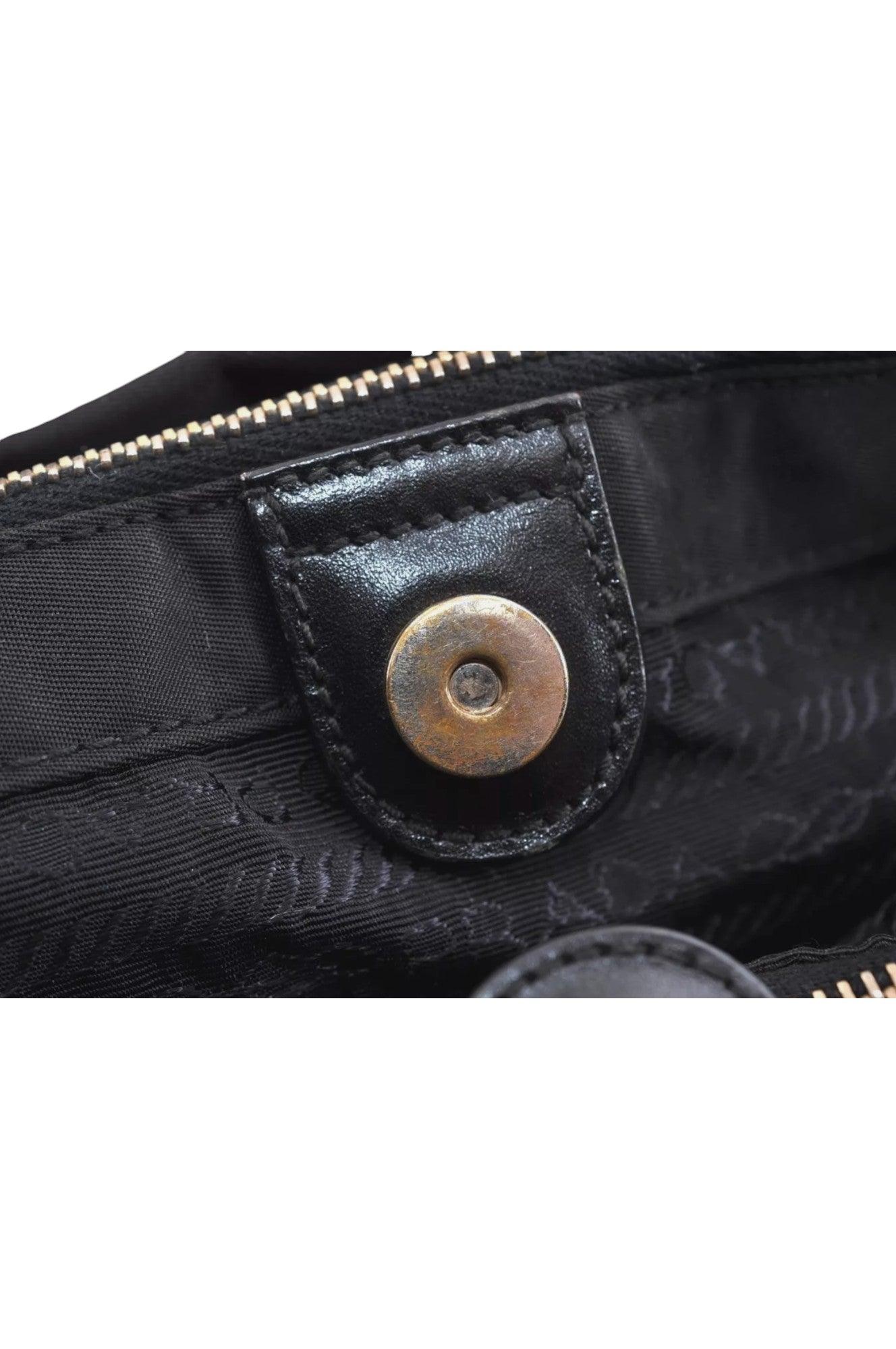 PRADA Vintage Nylon Tessuto Leather Shoulder Bag Purse Black 9107K - Velora