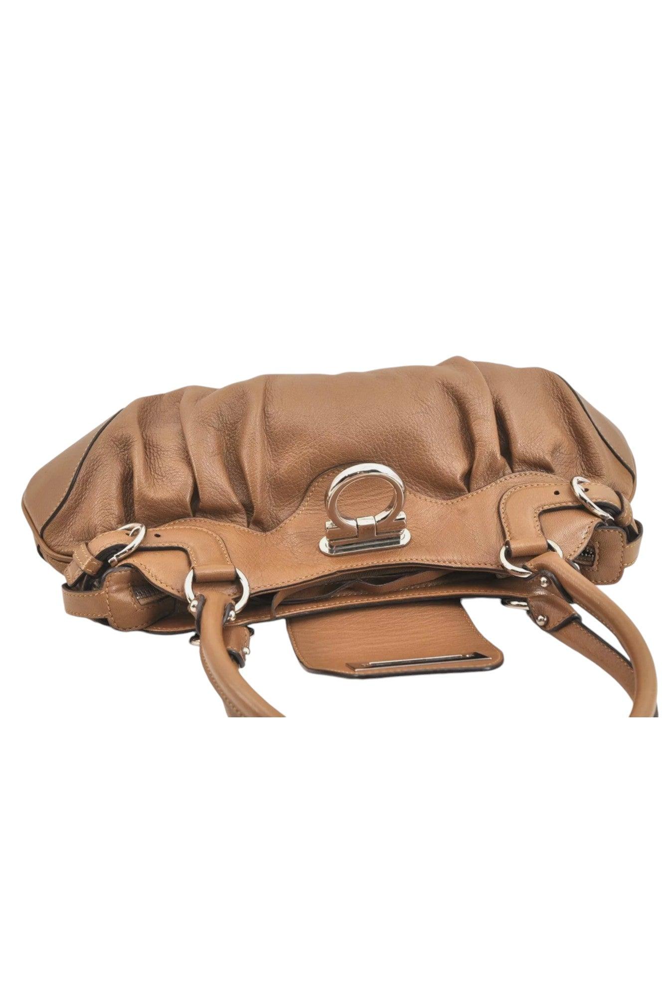 Salvatore Ferragamo Gancini Leather Shoulder Hand Bag Brown 7570K - Velora