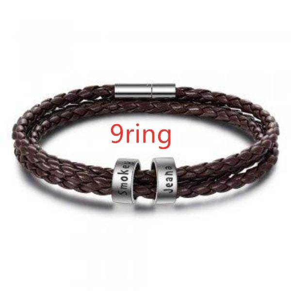 Personalized Mens Braided Genuine Leather Bracelet Stainless Steel Custom Beads Name Charm Bracelet For Men With Family Names - Velora