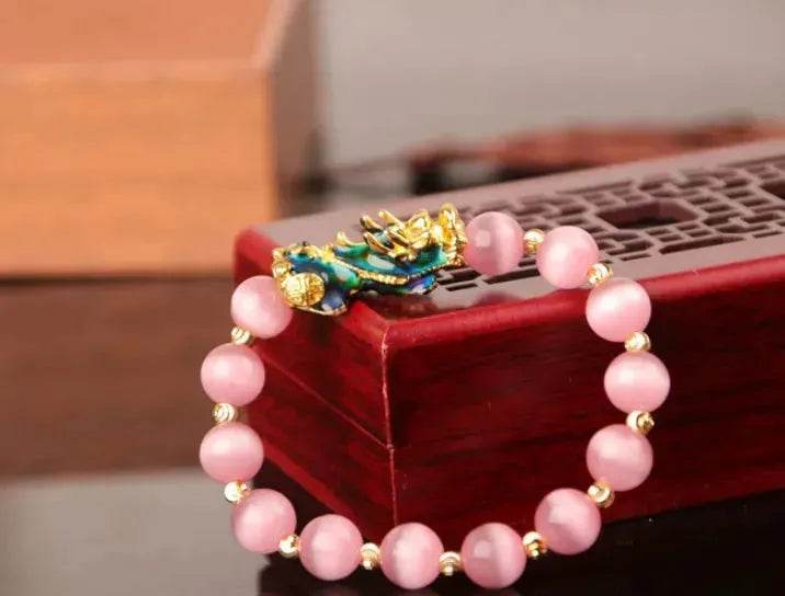 3D Gold Plated PiXiu Crystal Beaded Bracelet - Velora