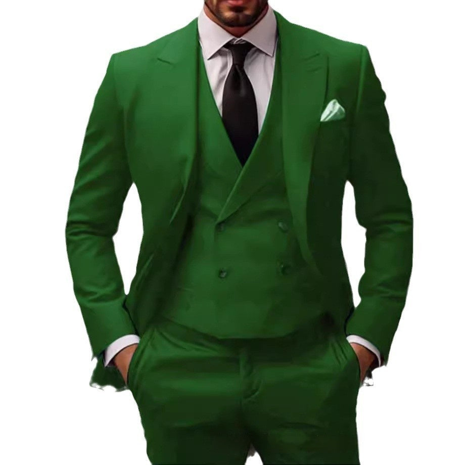 Green Plus-sized Foreign Trade Three-piece Groom Best Man Suit