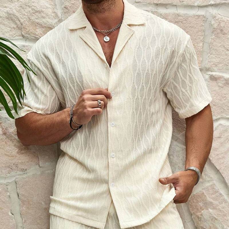 Men Tracksuits Summer Fashion Solid Loose Casual Two Pieces Lapel Button Shirt Shorts Beach Holiday All-match Outfits Male - Velora