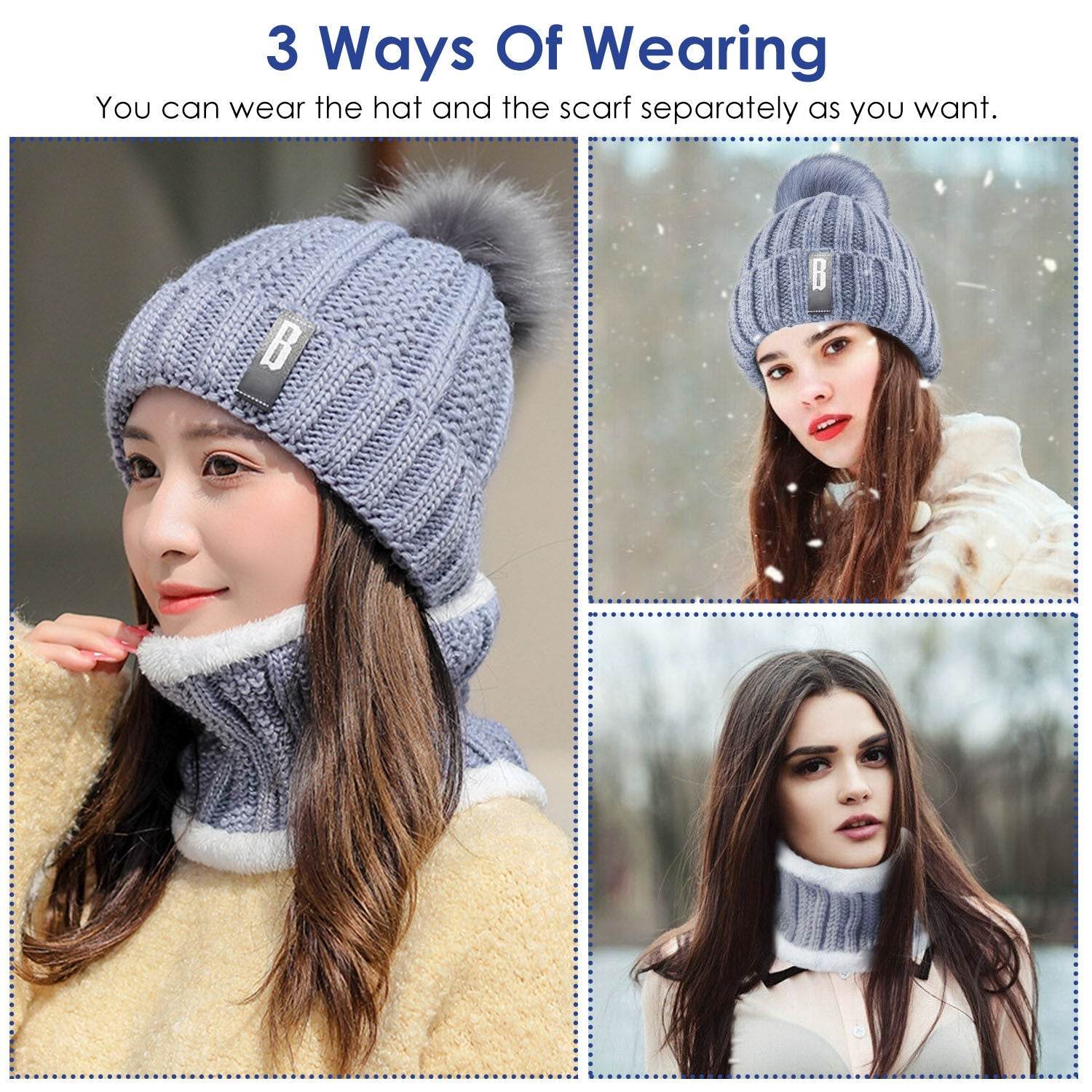 1Set Winter Beanie Hat Scarf Set Women Warm Knitting Skull Cap Neck Warmer For Walking Running Hiking Camping Outdoors Gift - Velora
