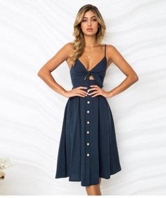 Women Summer cocktail dresses Spaghetti strap Midi Vacation Resort Sundress - Velora