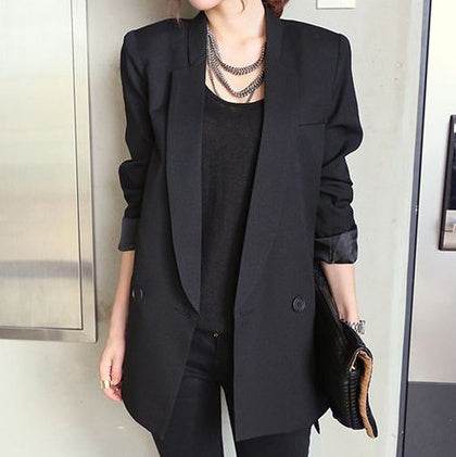 Solid Long Style Black Women Jacket and Blazer Female Notched Collar Asymmetrical Chic Ladies Blazers feminino - Velora