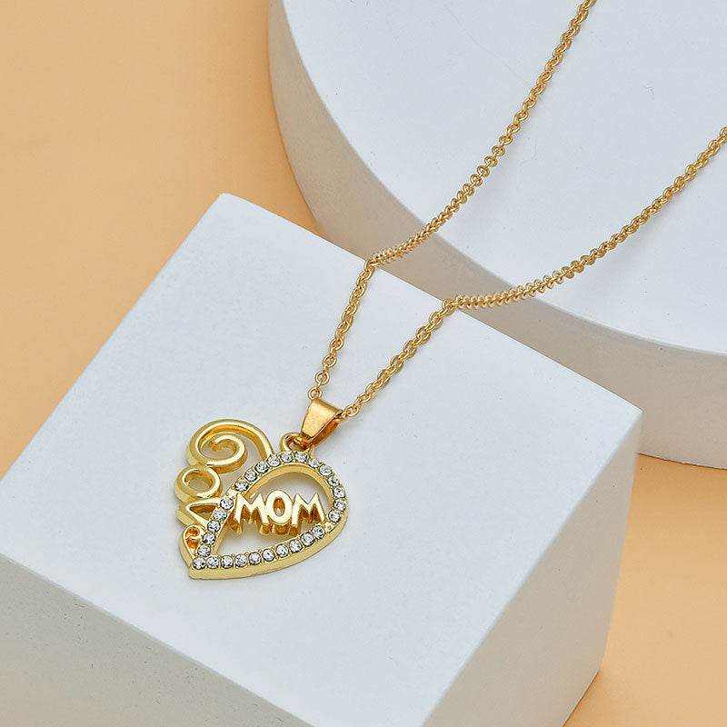 Mother's Day Mom Heart Shape With Diamond Letter Necklace For Women Fine Jewelry Women Accessories Fashion Jewelry - Velora