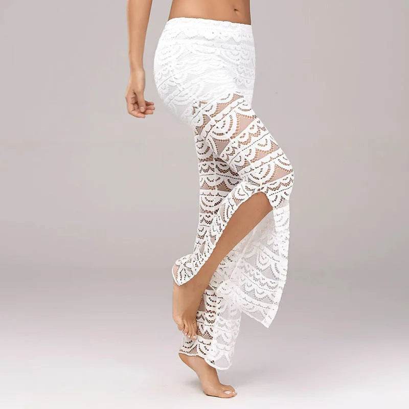 Summer Women Elegant Patchwork Sheer Pants Sexy Lace Trouser Pantalon Party Clubwear - Velora