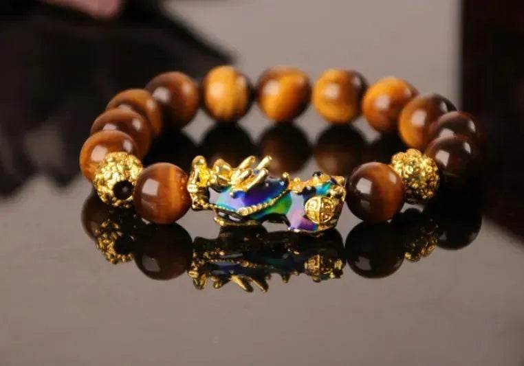 3D Gold Plated PiXiu Crystal Beaded Bracelet - Velora