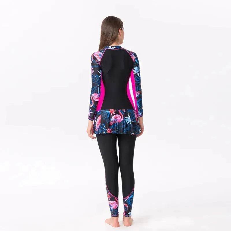 One-Piece Long Sleeve Long Skirt Swimsuit - Velora