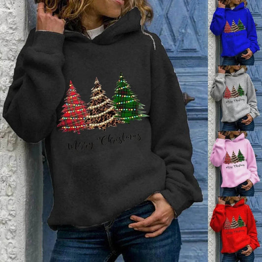 Merry Christmas tree Cashmere hoodie sweater loose top - Velora