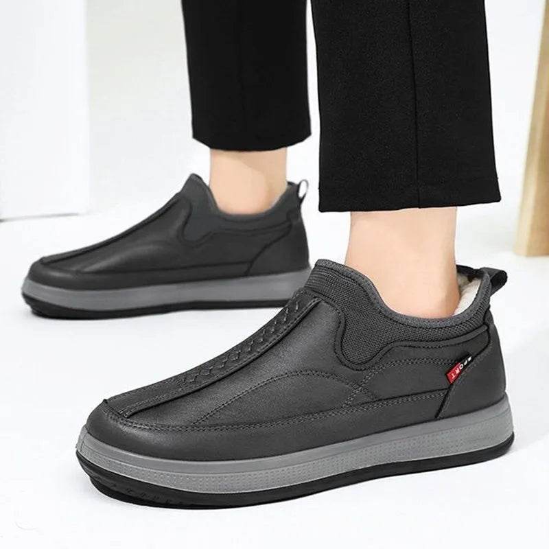 Winter Warm Fleece Snow Boots Round-toed Platform Ankle Boot Fashion Simple Non-slip Flat Cotton Shoes Men - Velora